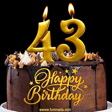 43 Birthday Chocolate Cake With Gold Glitter Number 43 Candles 