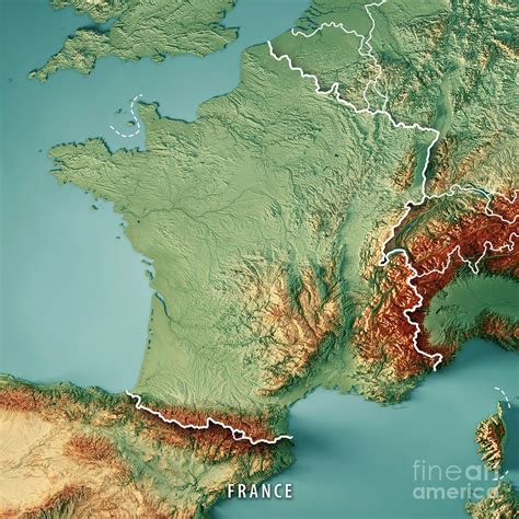 France Country 3d Render Topographic Map Border Digital Art By Frank Ramspott Pixels