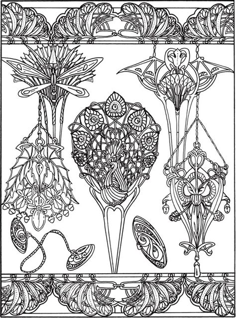 Printable Coloring Page By Dover Publications Art Nouveau Jewelry