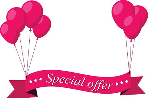 Special Offer Pink Flat Ribbon With Balloons Stock Illustration