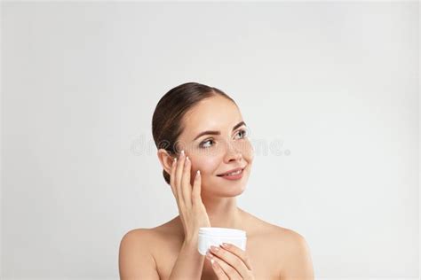 Beautiful Young Woman With Clean Fresh Skin Touch Own Face Girl