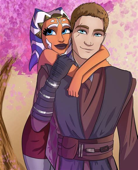 An Image Of A Man And Woman In Star Wars Outfits Hugging Under A Cherry
