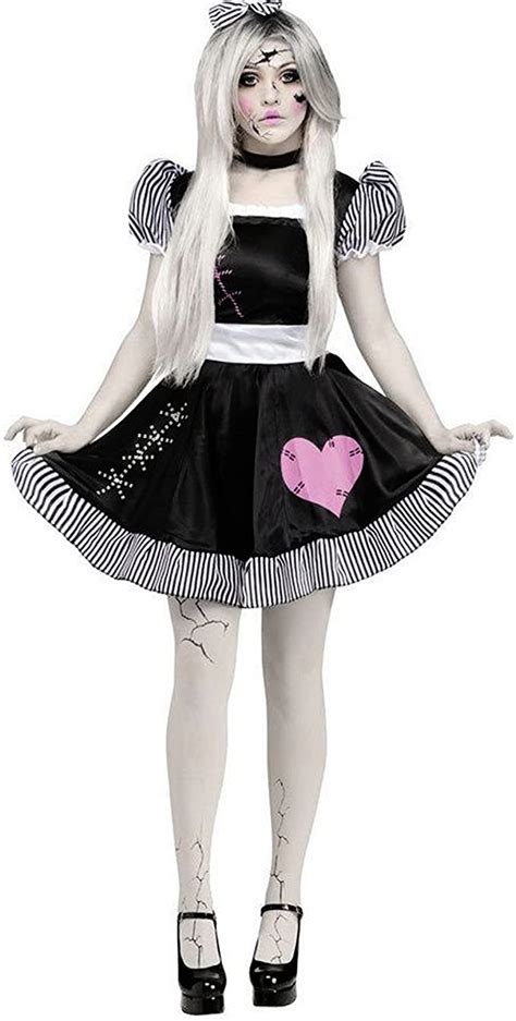 Surepromise Women Black Zombie Ghost Broken Doll Dress Cosplay Party Costume For Carnival Party