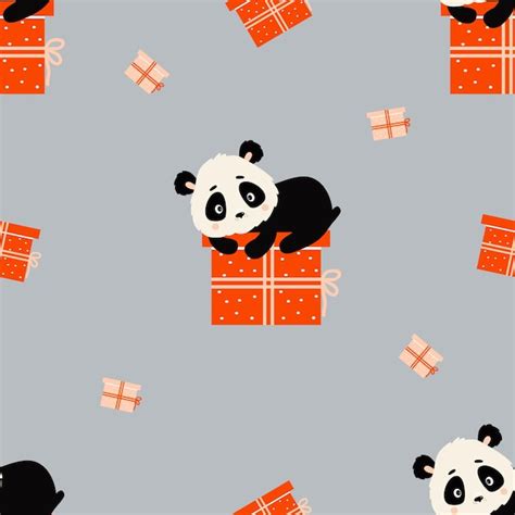 Padrão Sem Costura Panda Bonito Encontra Se No Grande Presente Em Fundo