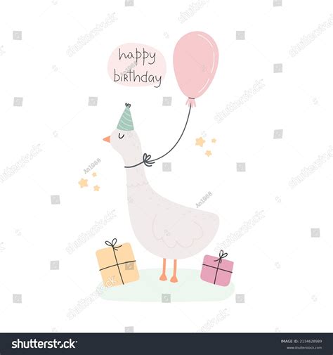 Happy Birthday Cartoon Goose Hand Drawing Stock Vector Royalty Free