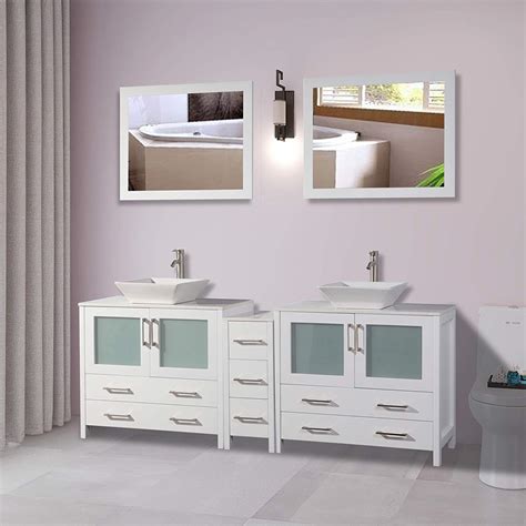 Featuring a vanity set, a mirror and a linen cabinet, our combos are offered in various styles, sizes and colours! Vanity Art 84" Double Sink Bathroom Vanity Combo Set Solid ...