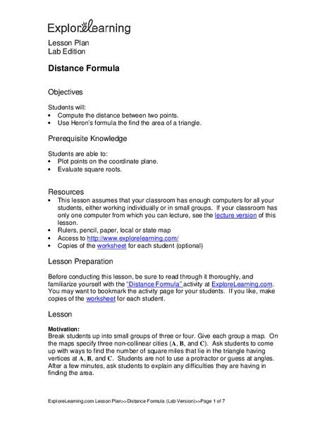 Distance Formula Lesson Plan For 9th 10th Grade Lesson Planet
