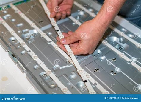 Lcd Tv Repair Disassembly And Replacement Of Led Backlight Stock Photo