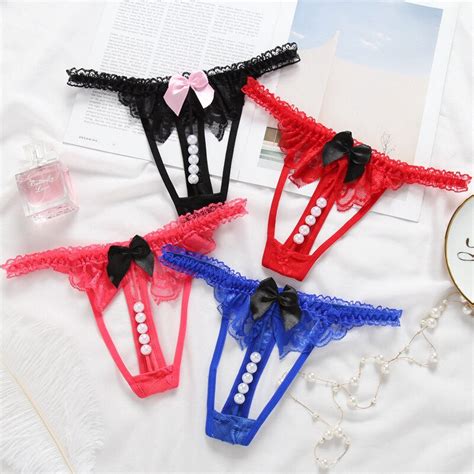 Women S Panties Crotchless Lace Panties For Sex Hot Erotic Gstring Open Crotch Thong Pearl
