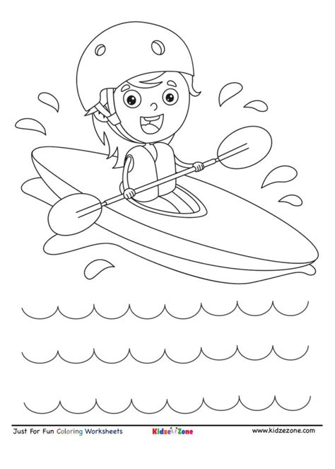 Kid Kayaking Along Cartoon Coloring Page Kidzezone