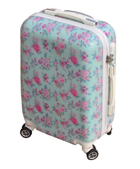 Aqua Rose Blue And Pink Large 28 Suitcase Luggage Case Hard Shell Floral