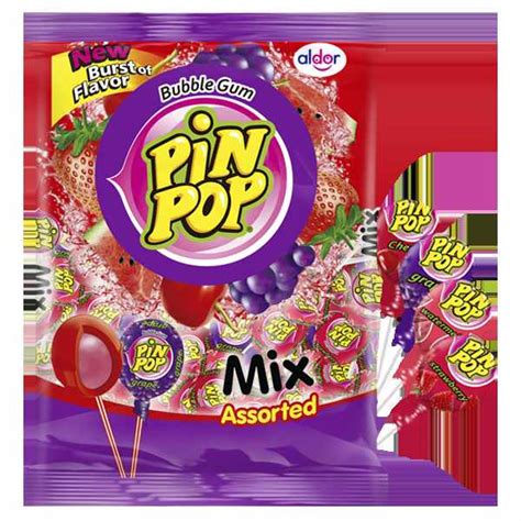 Pin Pop Assorted Lollipop With Bubblegum Center 20g X 48 Sweets Kr