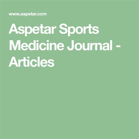Aspetar Sports Medicine Journal Articles Medicine Journal Sports