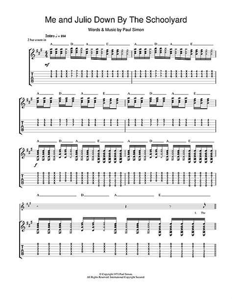 Me And Julio Down By The Schoolyard Guitar Tab By Paul Simon Guitar