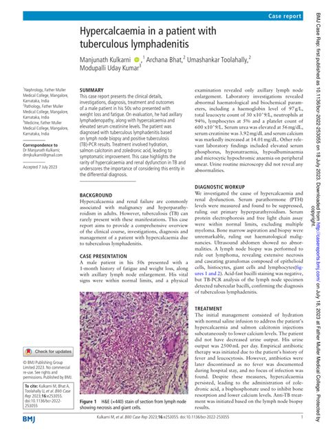 Pdf Hypercalcaemia In A Patient With Tuberculous Lymphadenitis Case