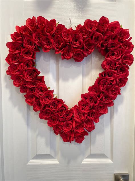 Red Rose Heart Wreath Large Etsy Canada In 2023 Heart Decorations