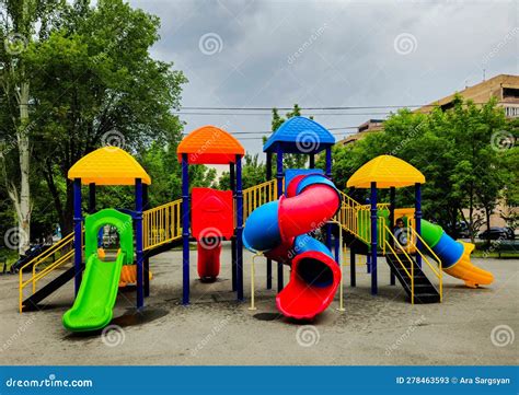 Playground Modern Playground Slides Colored Stock Image - Image of