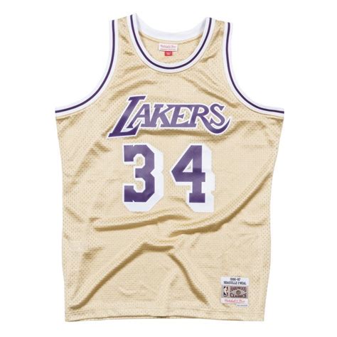 Mitchell And Ness Los Angeles Lakers 34 Shaquille Oneal Gold Swingman