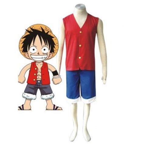 One Piece Cosplay Costume With Red Shirt And Blue Shorts