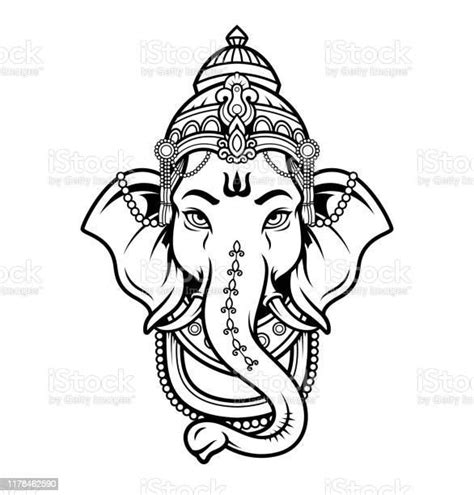 Illustration Of Lord Ganeshhead Black And White Icon In The Linear