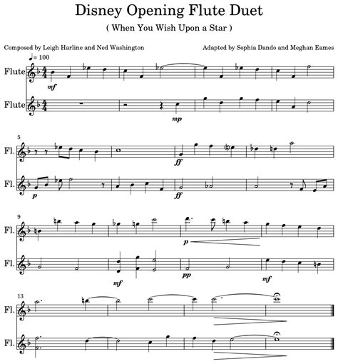 Disney Opening Flute Duet Sheet Music For Flute