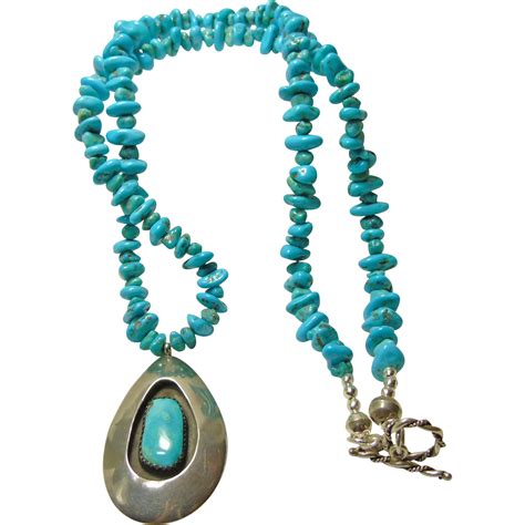 Turquoise Nugget Necklace With Sterling Silver And Turquoise Pendant