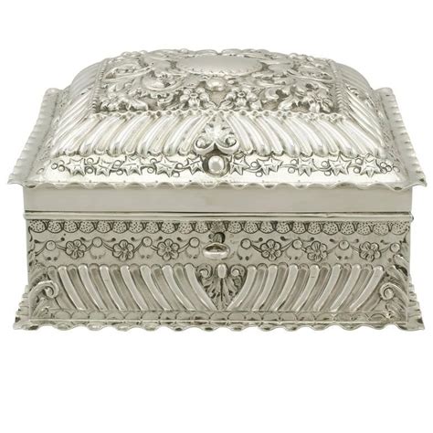 1890s Antique Victorian Sterling Silver Jewelry Box By Charles Edwards