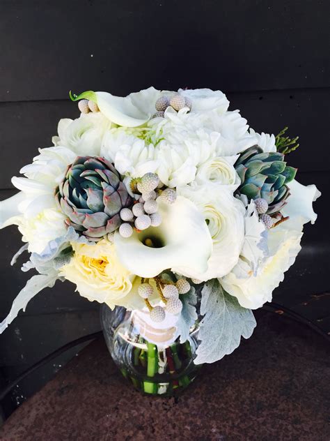 White Bouquet With Calla Lillys China Mums Ranunculus Succulents
