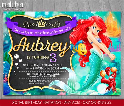 Little Mermaid Invitation Disney Princess Ariel Invite The Littl