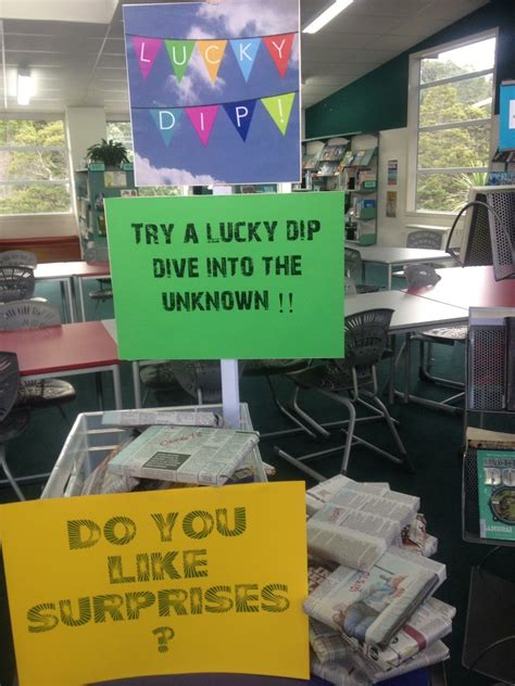 Library Displays: Lucky Dip | School library displays, Library book displays, Library displays