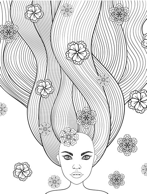 Free Printable Adult Coloring Pages With Long Hair Girls Free Print