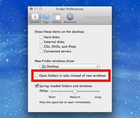 Open Folders As New Windows Instead Of Tabs In Finder Of Mac Os X