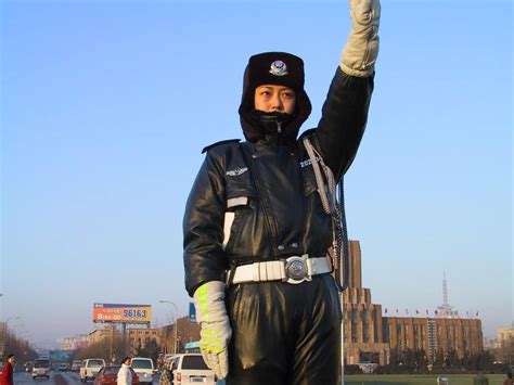 Chinese Policewoman In Full Leather Uniform Canada Goose Jackets