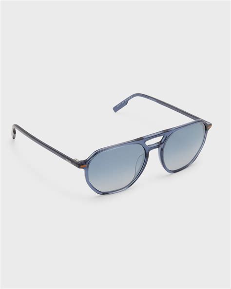 Zegna Mens Double Bridge Aviator Sunglasses Neiman Marcus