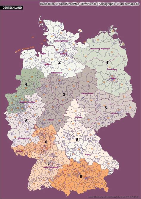 Deutschland Postleitzahlenkarte Plz 1 2 3 Vektorkarte Grebemaps