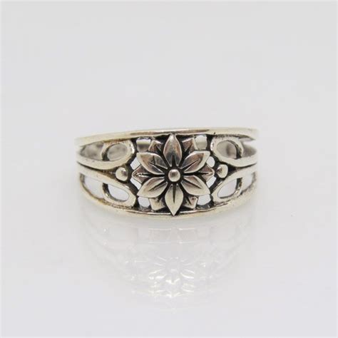 Vintage Sterling Silver Carved Flowers Band Ring Size 7 Etsy