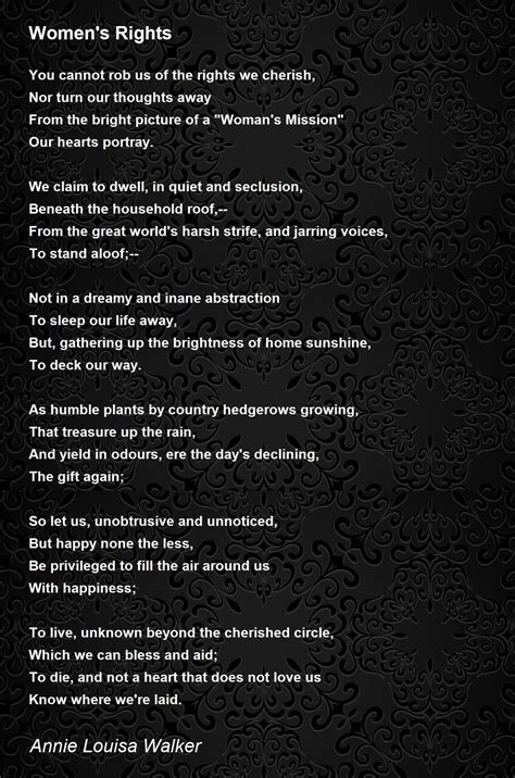 Womens Rights Poem By Annie Louisa Walker Poem Hunter