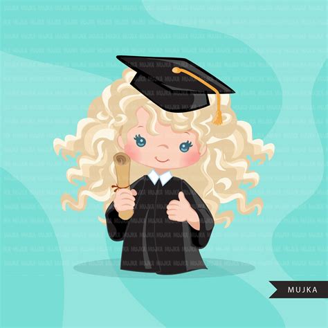 Graduation Clipart 2020 Graduate Girls With Cape And Scroll Etsy