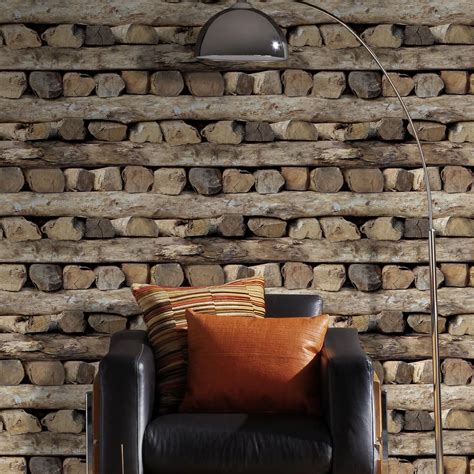 Logs Wallpaper Realistic Wood Effect Feature Wall Ebay
