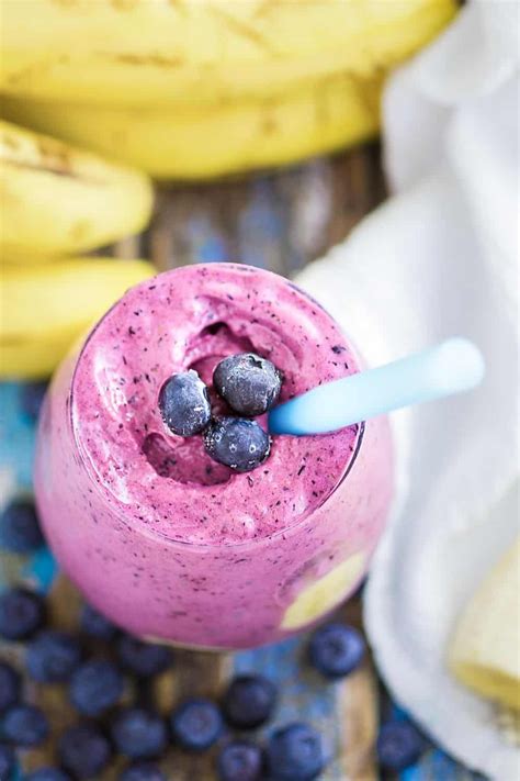 Pour pear and banana pieces in the blender. Super Thick Blueberry Banana Smoothies (Dairy Free Option ...