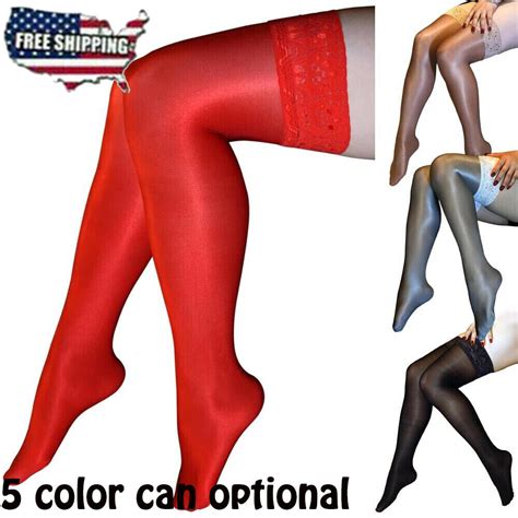 Sexy Womens 70d Oil Glossy Stockings Shiny Satin Non Slip Stockings