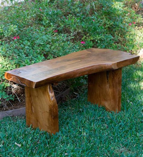 This Solid Reclaimed Small Garden Teak Bench Has A Natural Live Edge That Displays The Unique