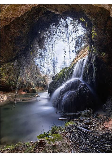 Print Of Waterfall View From Inside A Cave In A Forest Waterfall