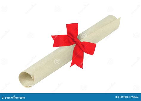 Graduation Diploma With Red Ribbon Isolated On White Background Stock