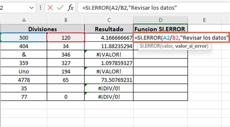 Función SI ERROR en Excel usos fórmula o sintaxis y ejemplos