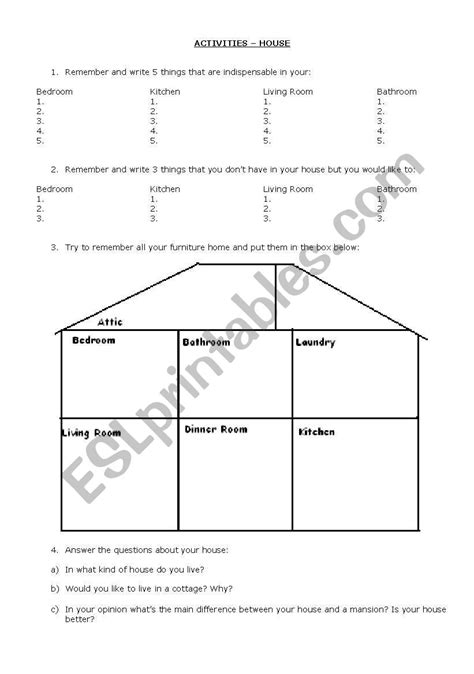 english worksheets house activity
