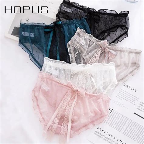 Woman Bow Panties Summer New Briefs Solid Sexy Lace Cute Bow Dots Thin Breathable Girl Underwear