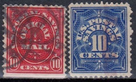 United States Postal Savings Revenue Stamps For Official Mail