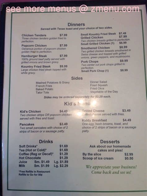 Menu At Kountry Kitchen Grille Restaurant Clarksville