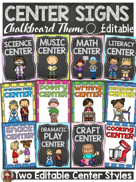Chalkboard Class Decor Editable Center Signs Center Signs Classroom